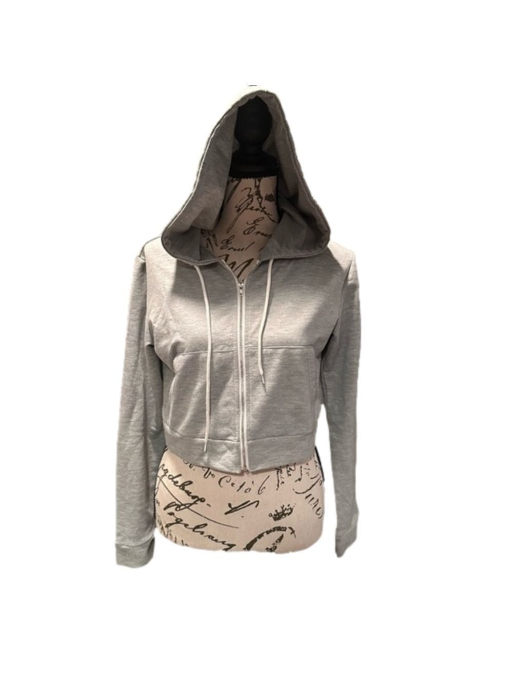 SHEIN EZWEAR Women’s Light Gray Cropped Zip-Up Hoodie – Size Small ✨🩶🧥 - Picture 6 of 11